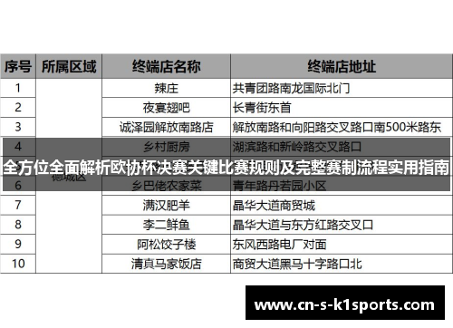 全方位全面解析欧协杯决赛关键比赛规则及完整赛制流程实用指南